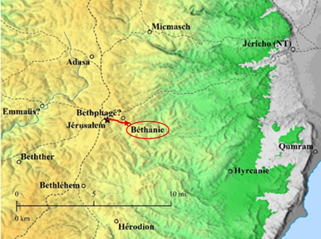 Karte von Jerusalem nach Betanien